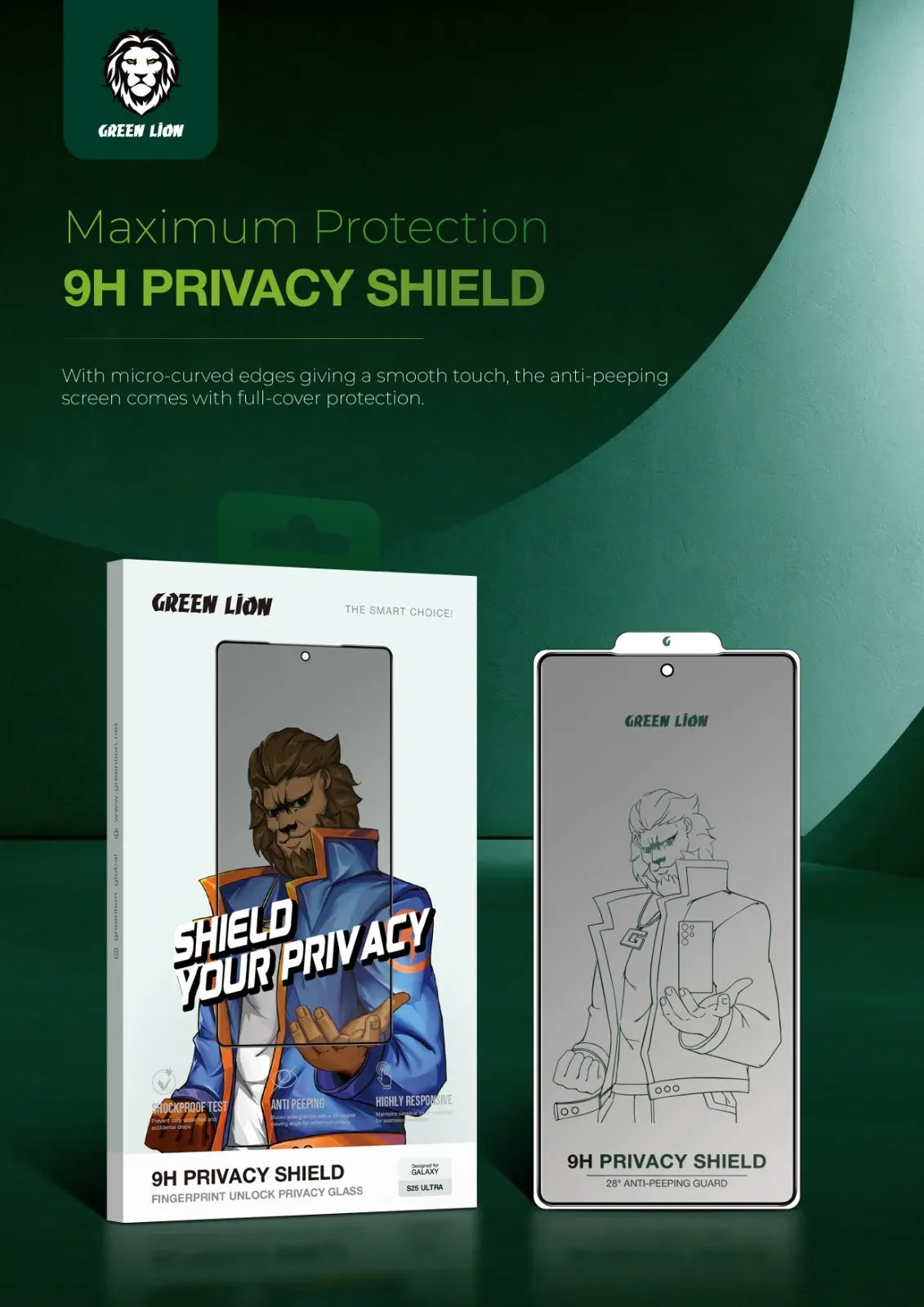 Green Lion 9h Privacy Shield Fingerprint Unlock Privacy Glass S25 Ultra – image 7