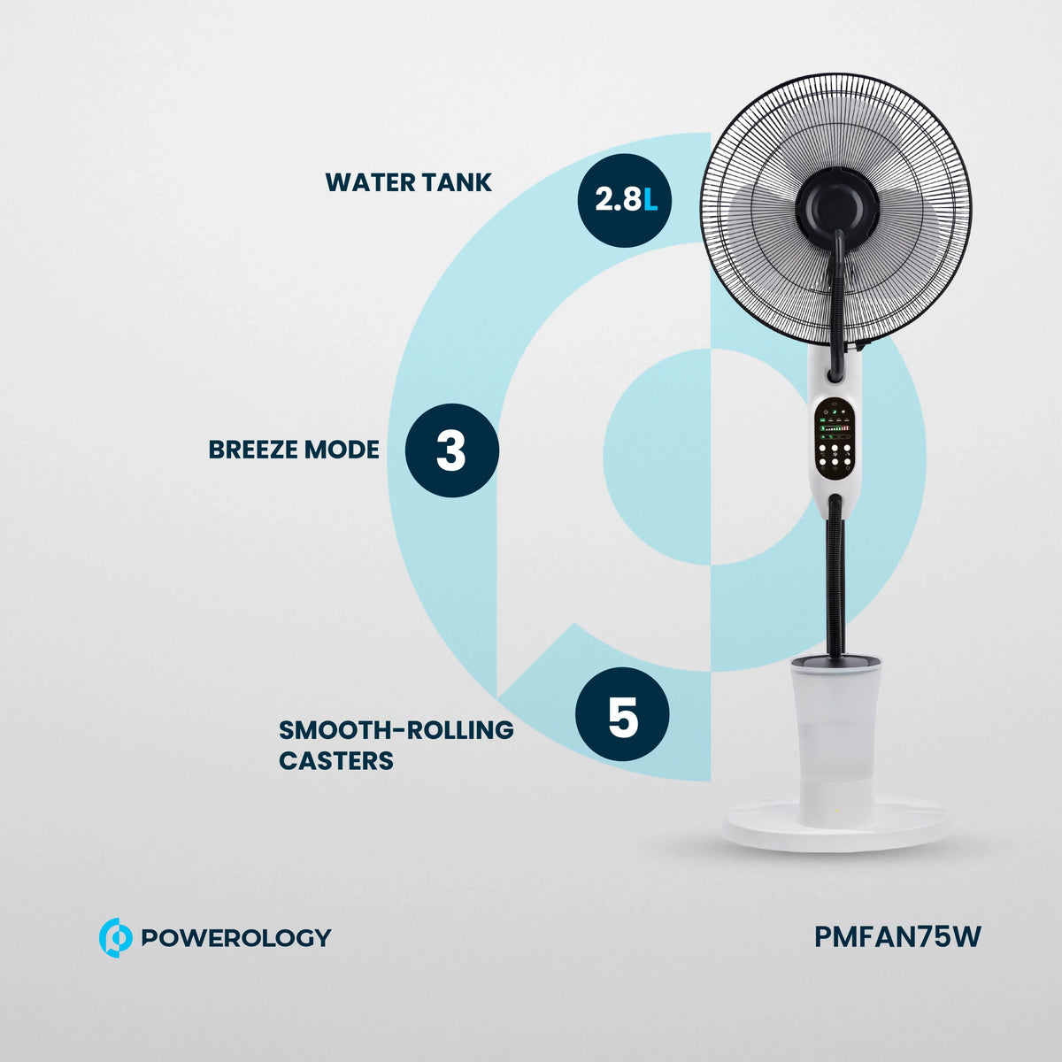 Powerology Tilt Oscillating Fan Mist Spray Humidifier Black – image 4