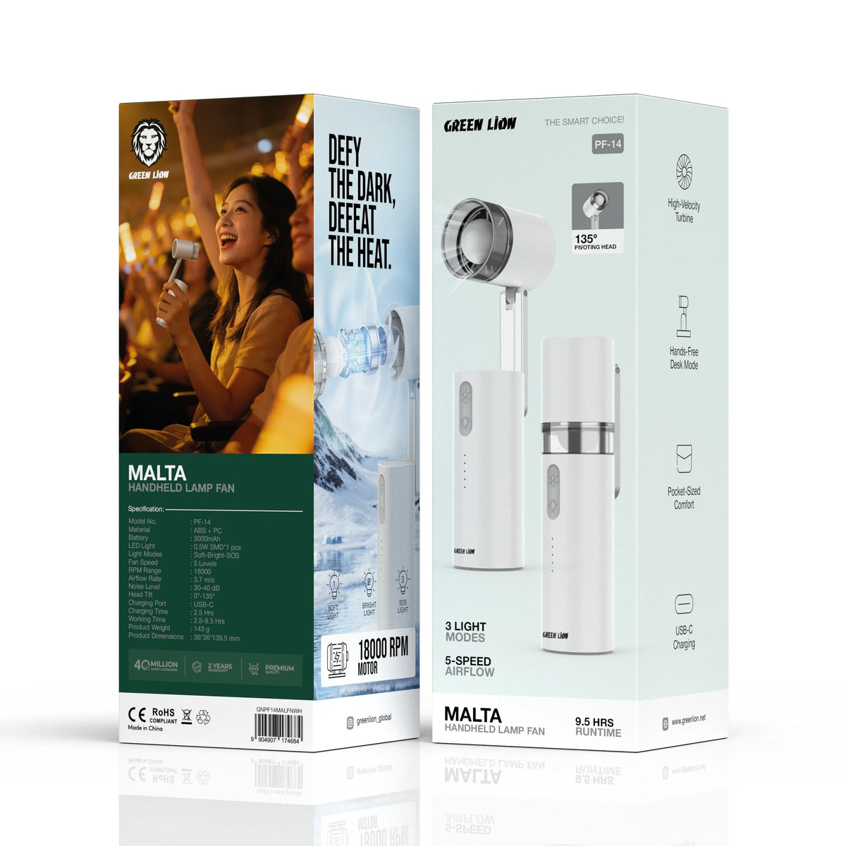 Green Lion Malta Handheld Lamp Fan 3000 m Ah - White – image 2