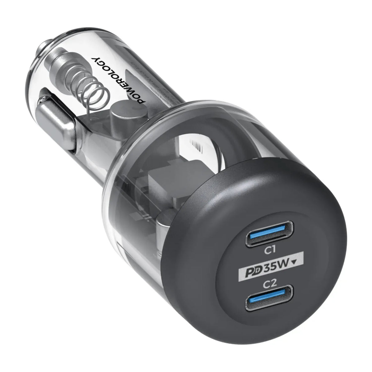Powerology Crystalline Series Car Charger PD 35w Transparent Grey – image 3