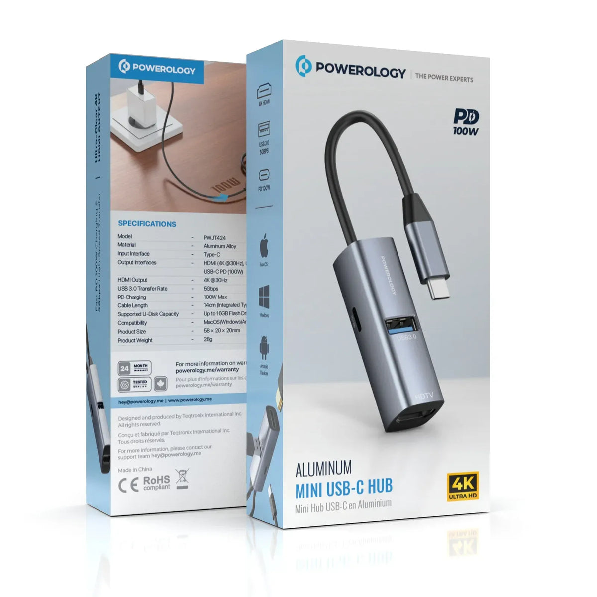 Powerology Aluminum Mini USB C Hub Black – image 2