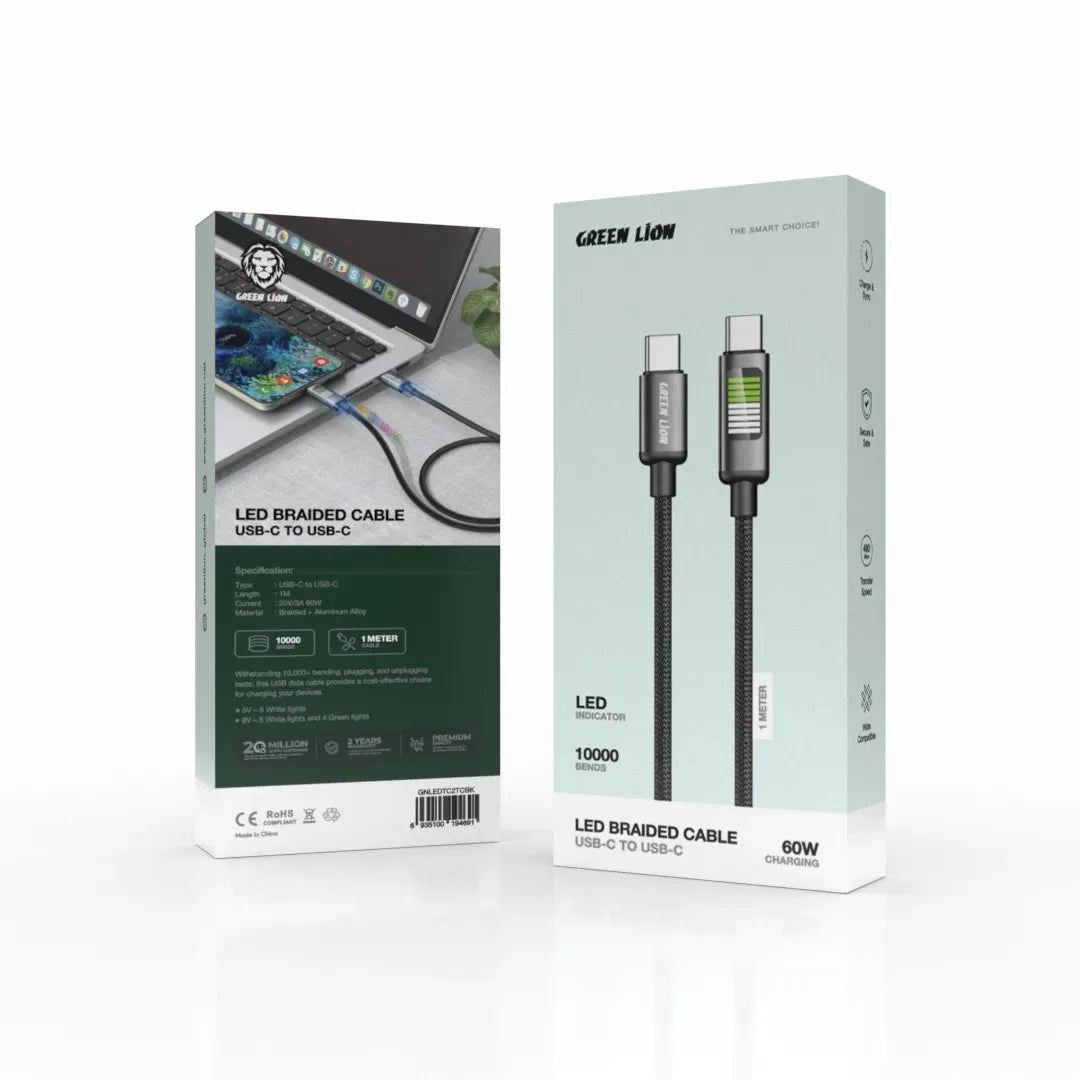 Green Lion LED Braided USB C to USB C Cable Black – image 3