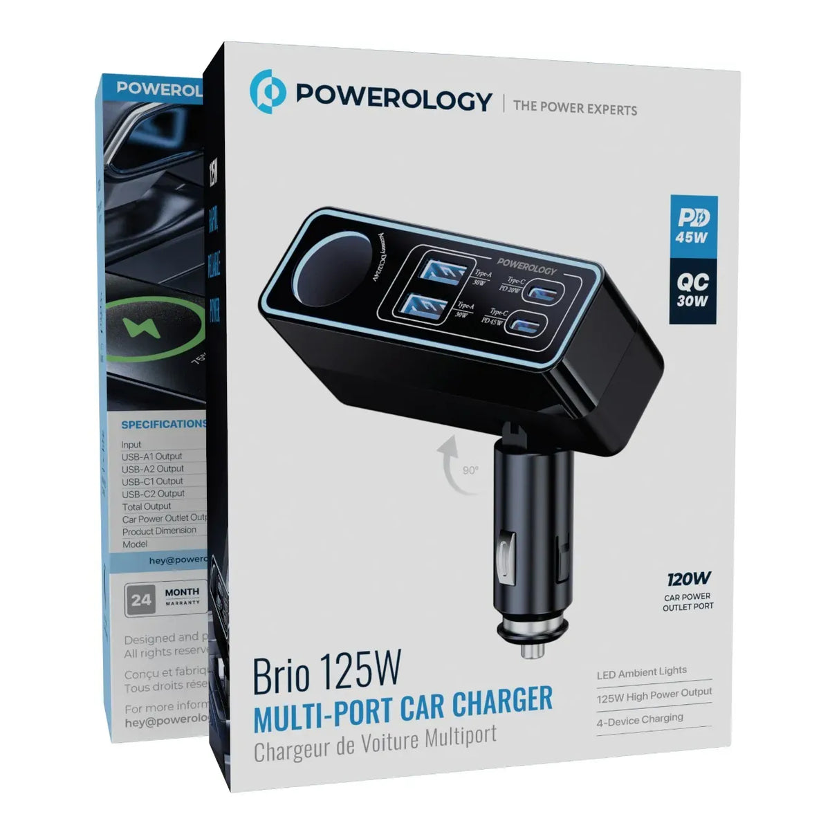 Powerology Brio 125w Multi Port Car Charger Black – image 4