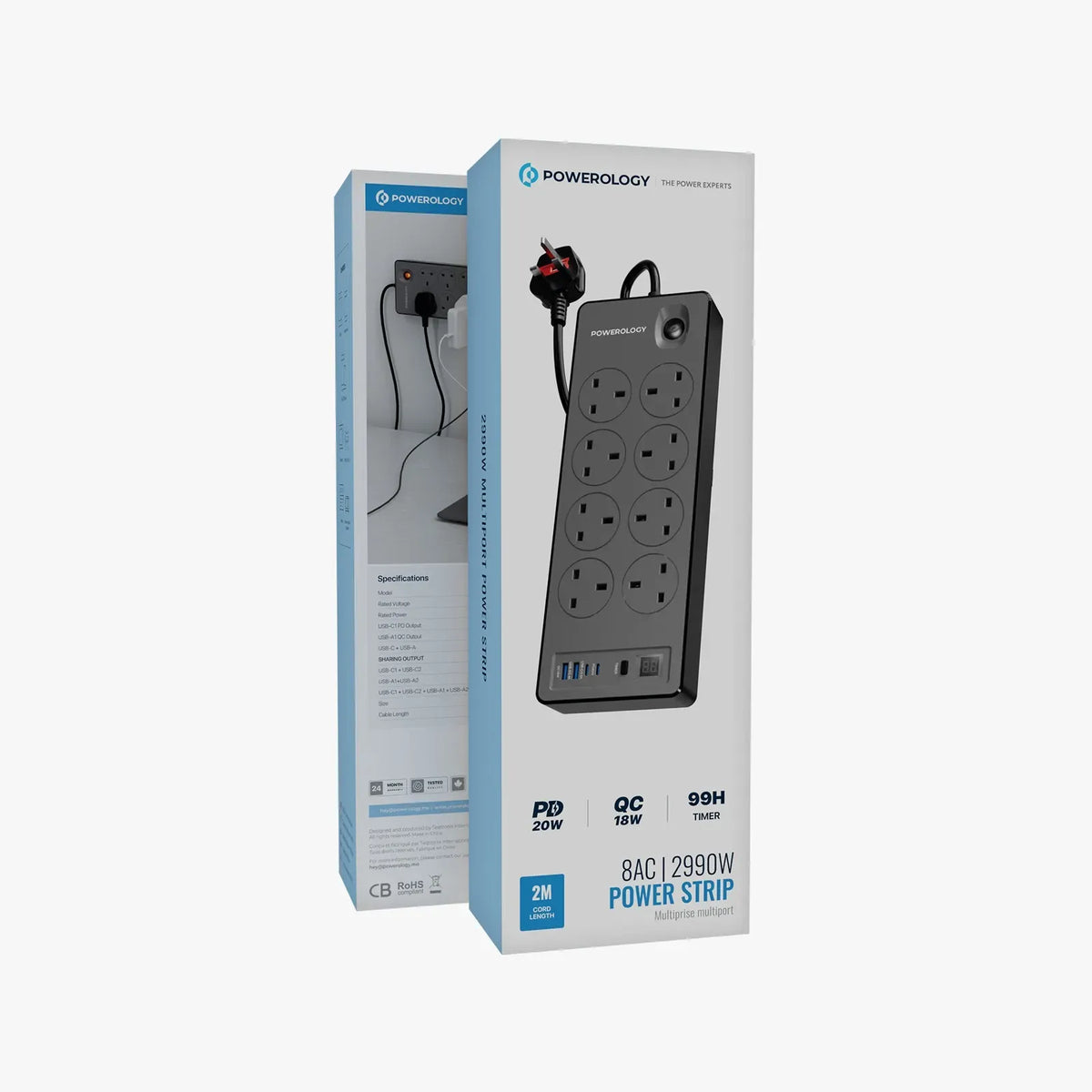 Powerology 8ac 2990w Power Strip PD 20w Black – image 4