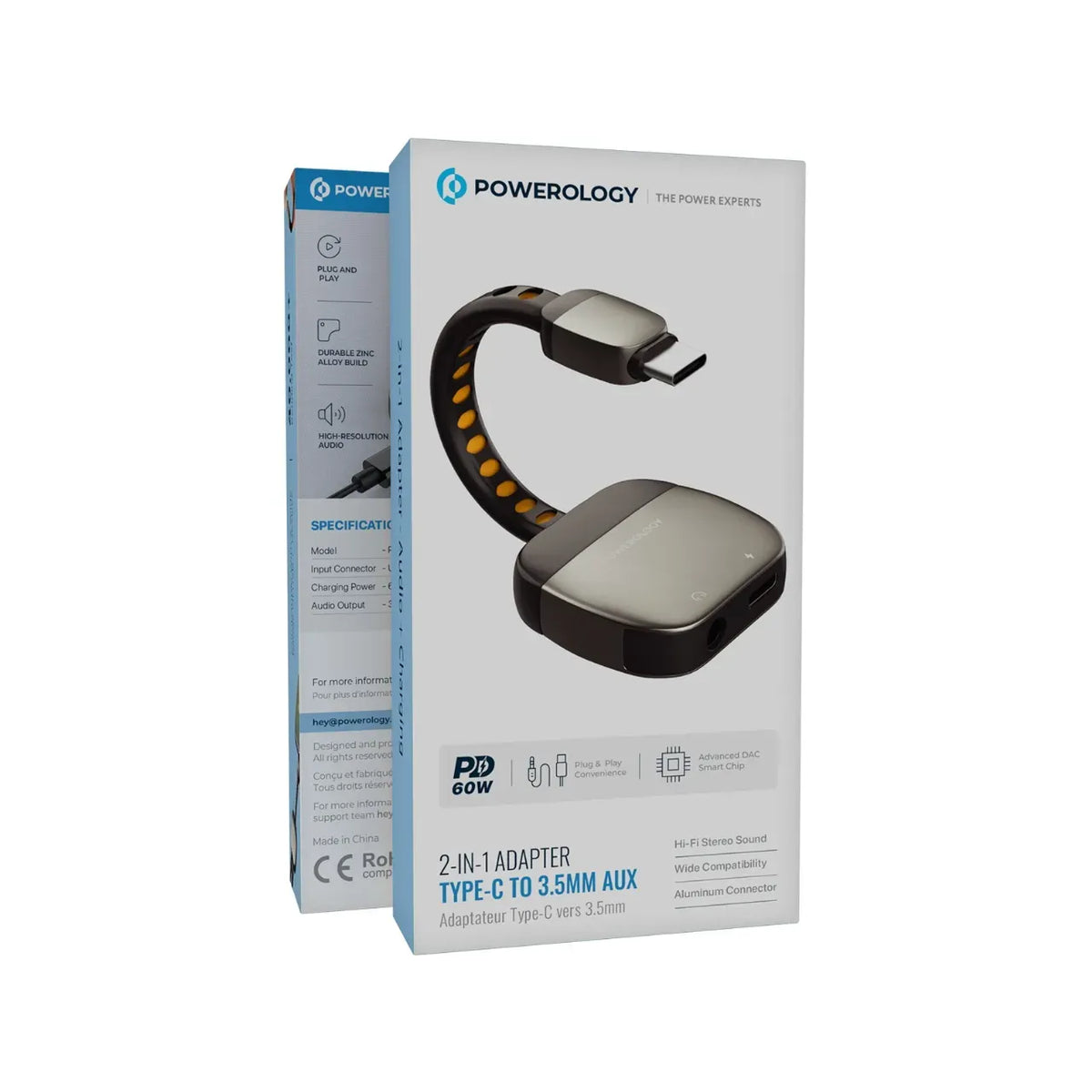 Powerology 2 in 1 Adapter Type C to 3 5mm Aux Gray – image 5