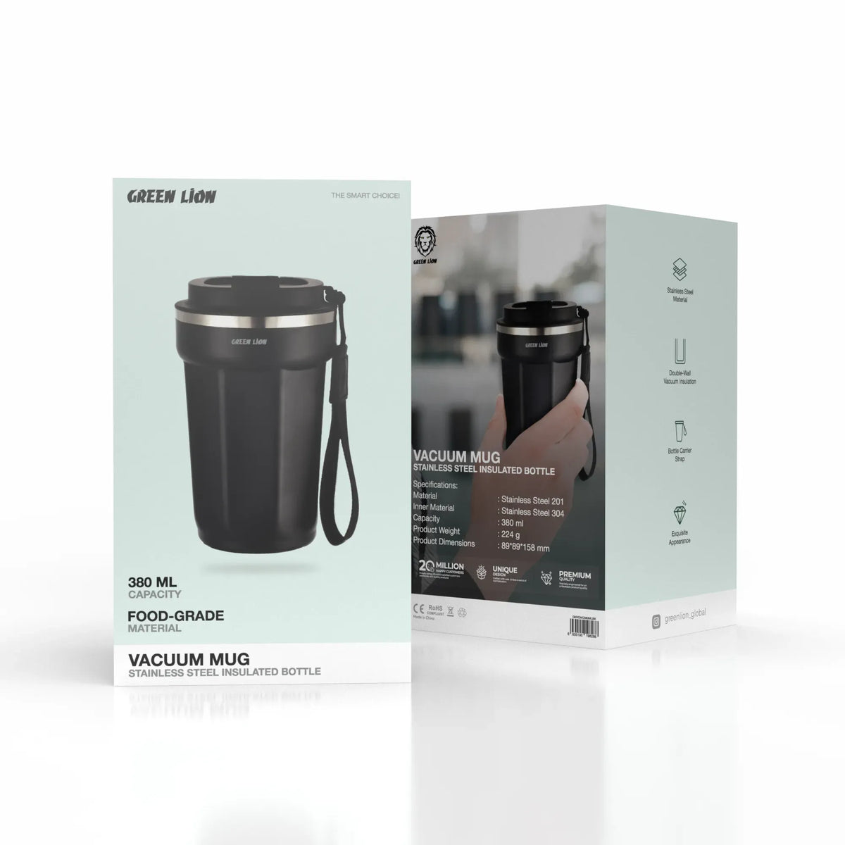 Green Lion Vacuum Mug 380 ml - Black