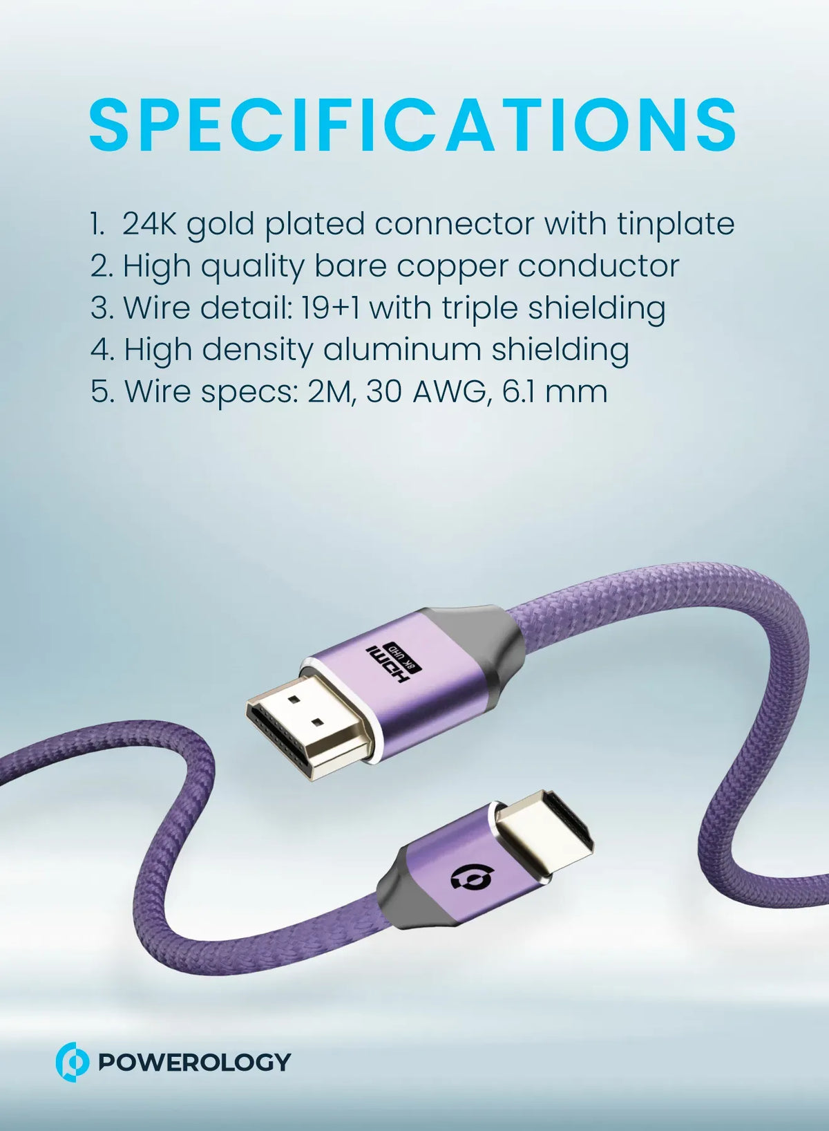 Powerology 8 KHDMI Braided Cable 2 M - Purple – image 2