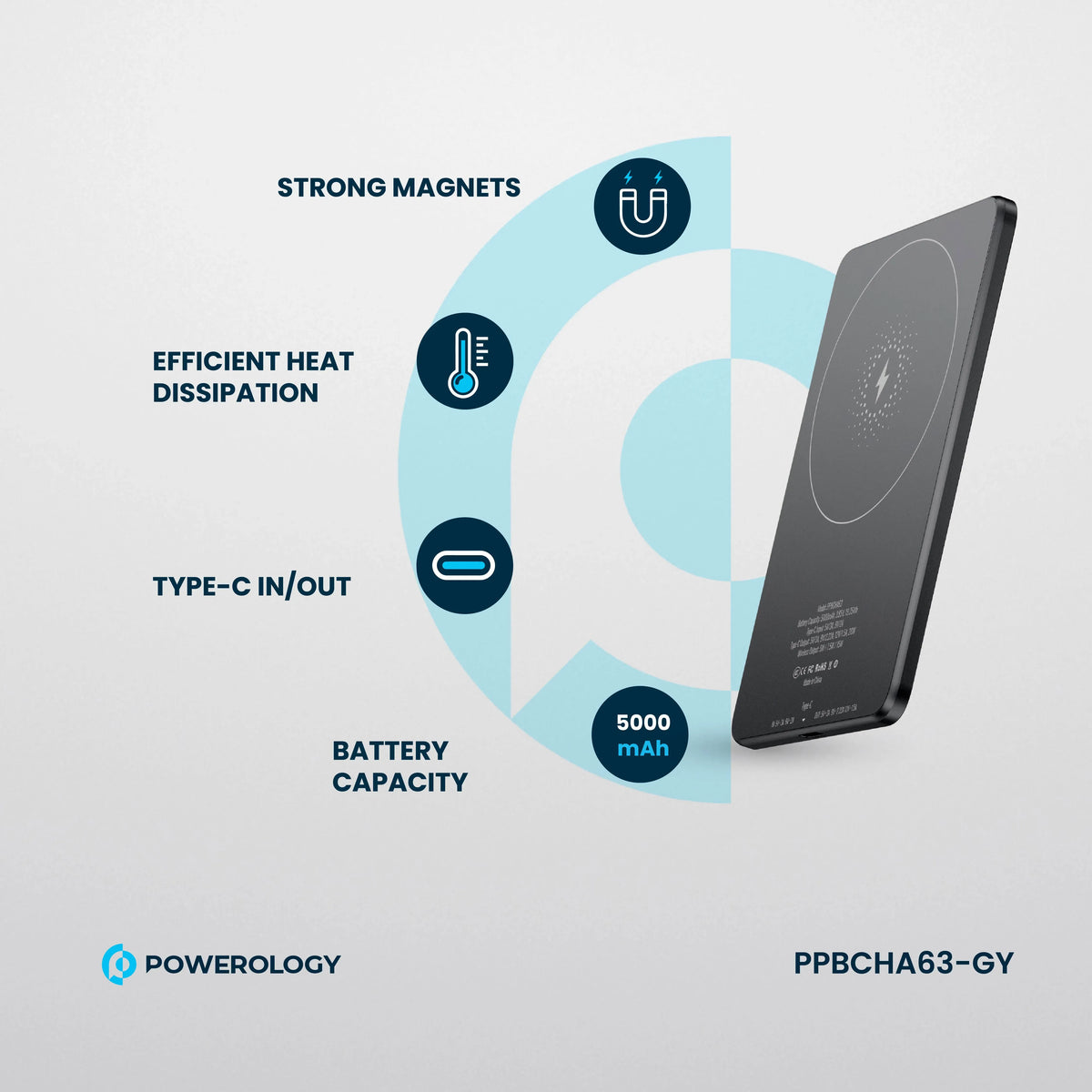 Powerology Ultra-Thin 5000 m Ah Mag Safe Power Bank - Grey – image 9