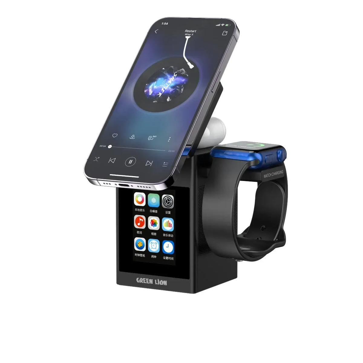Green Lion Smart Station Pro LCD Display Wireless Charger with Speaker Black – image 8