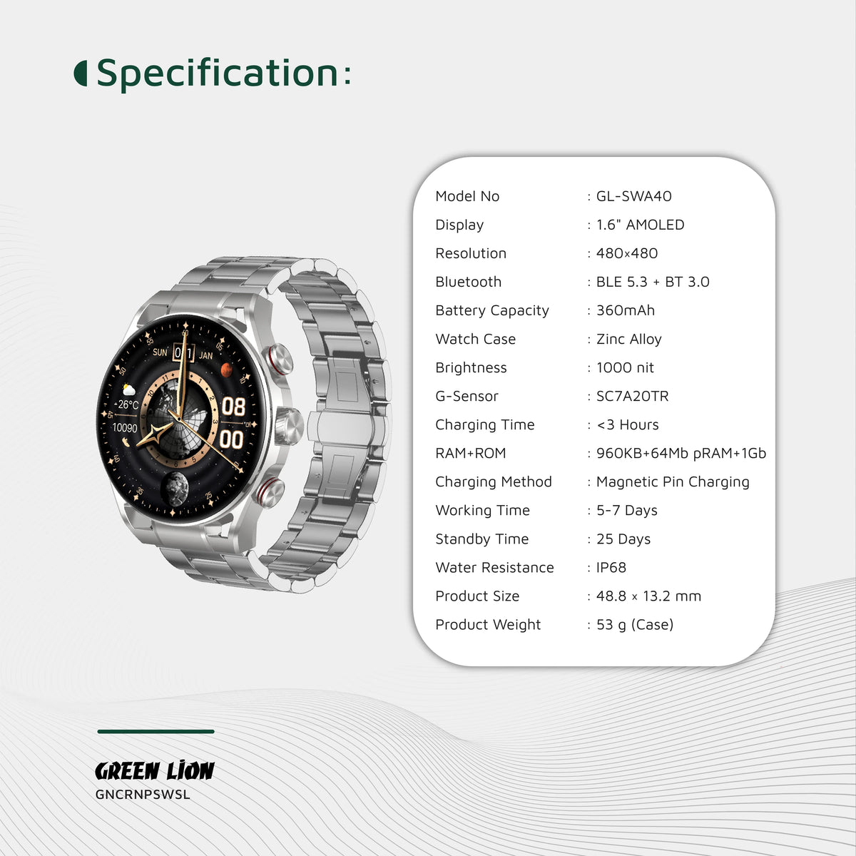 Green Lion Chrono Pro Smart Watch - Silver – image 9