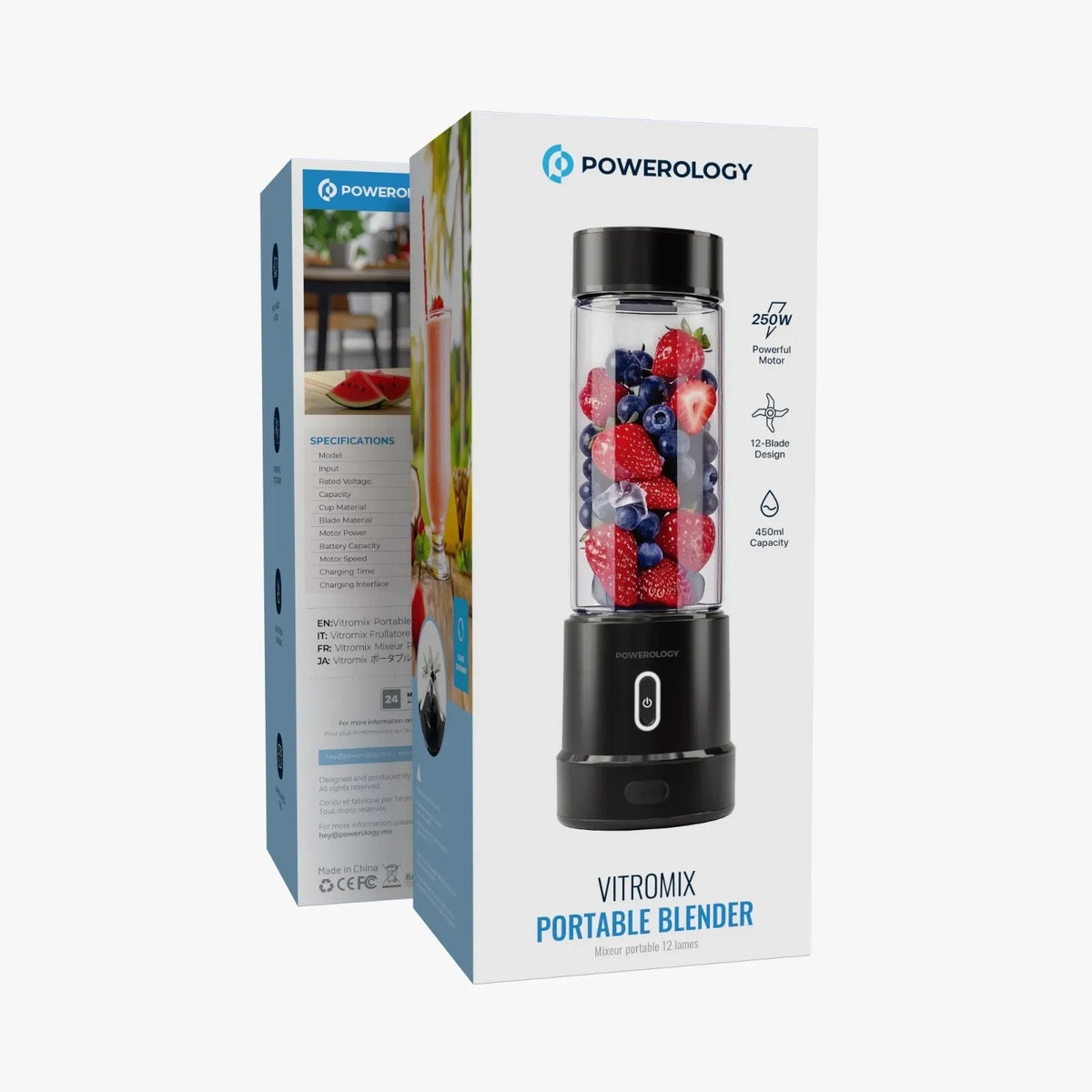 Powerology Vitromix Portable Blender Mixeur Portable 12 Lames - Black