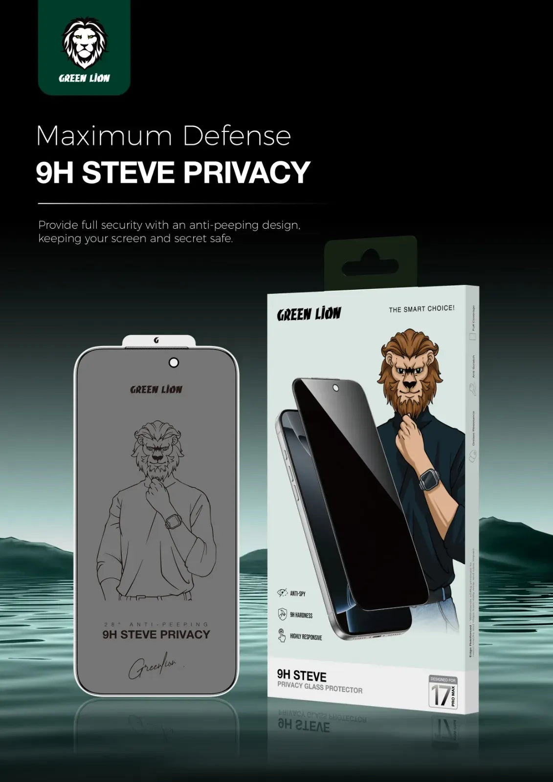 Green Lion 9 HSteve Privacy Screen Protector - Black Edge/Privacy – image 4