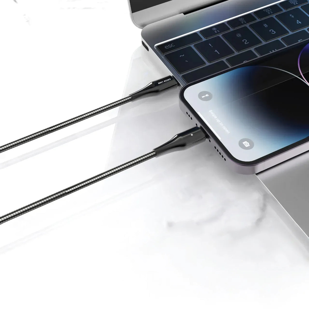Green Lion USB C to Lightning Metal Spring Hose Cable Silver – image 2