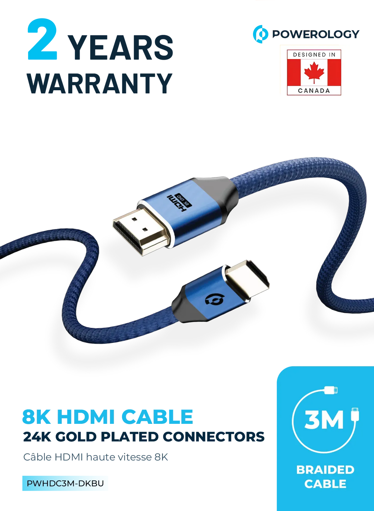 Powerology 8 KHDMI Braided Cable 3 M - DarkBlue – image 7