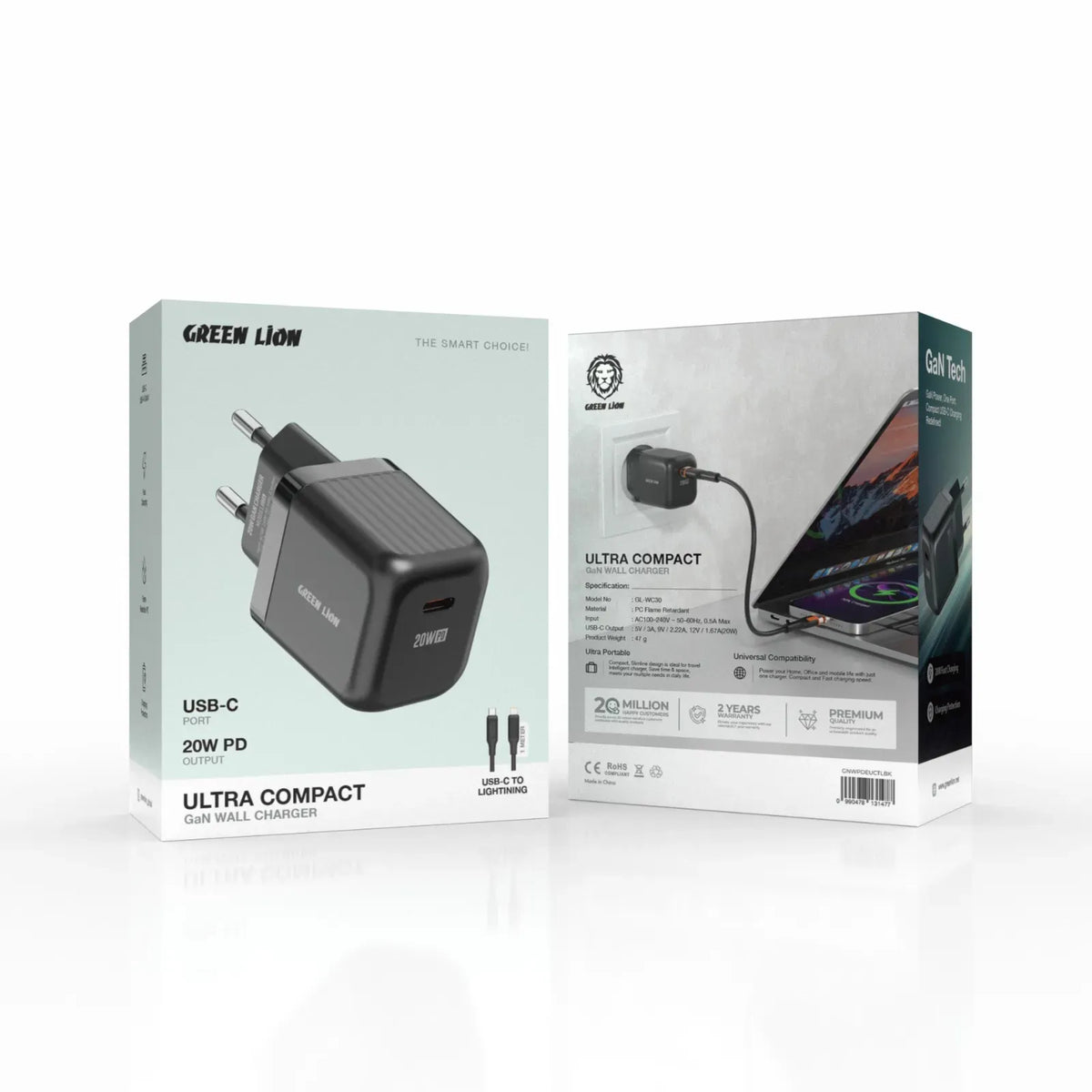 Green Lion Ultra Compact Ga NWall Charger EUPin PD 20 WCto L - Black – image 3