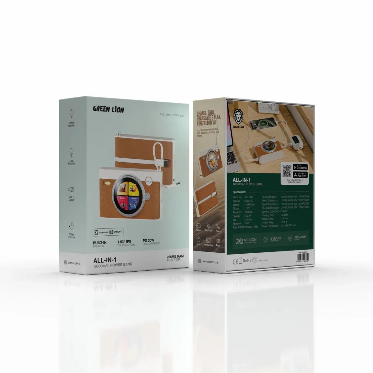 Green Lion All-in-1 10000 m Ah Power Bank 256 MBRAM 4 GBROM - Brown – image 2