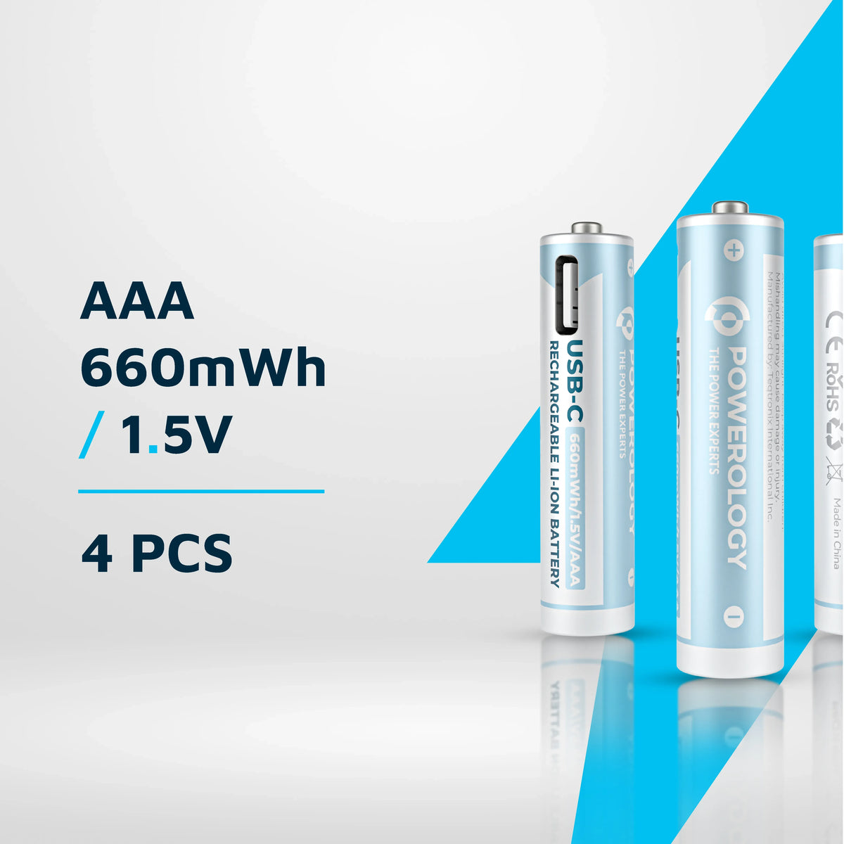 Powerology 1 5v Type C Rechargeable Lithium Ion Battery Aaa Battery 660mwh 4pcs Per Pac – image 8
