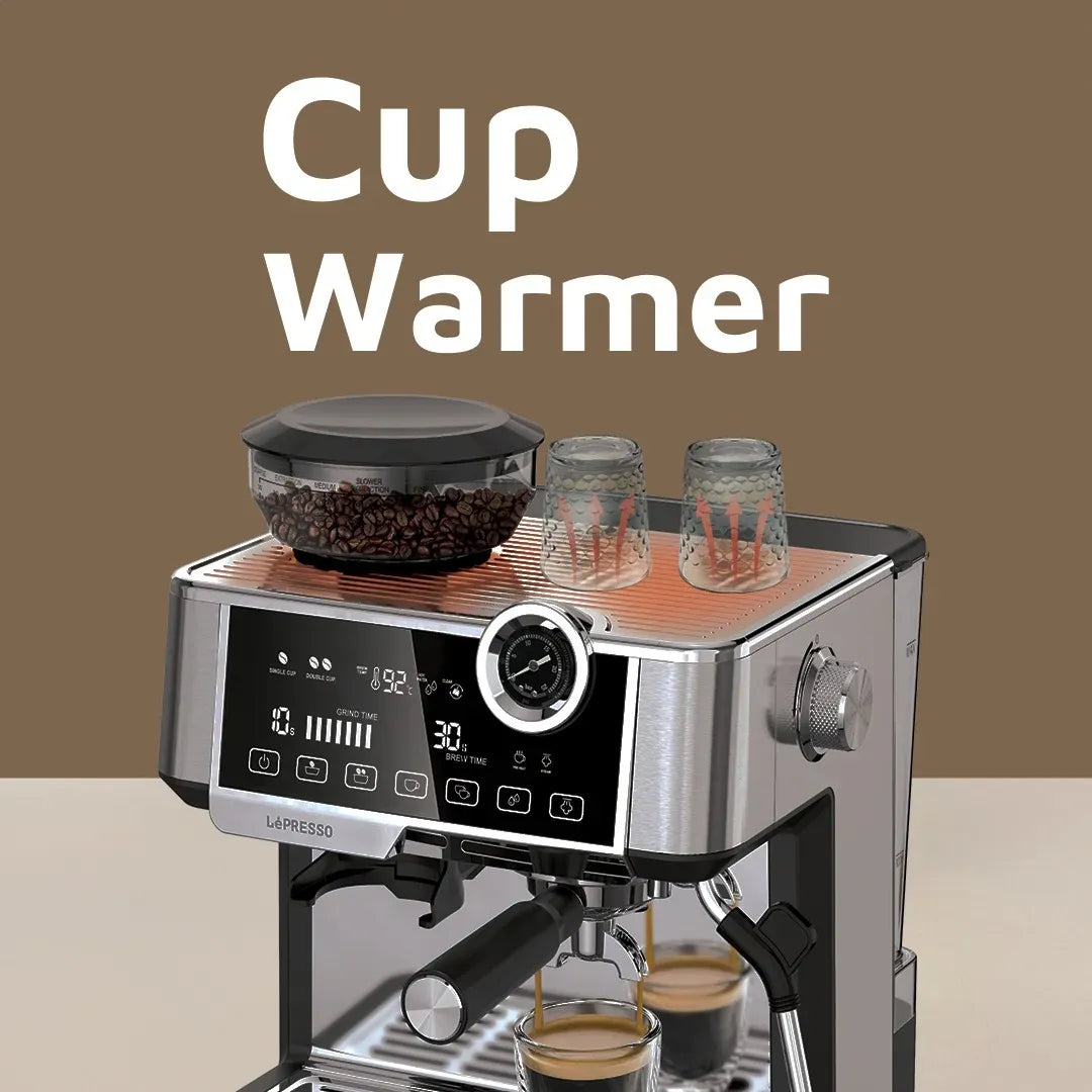 LePresso Dual Boiler Espresso Machine with Conical Grinder Pressure Gauge Silver – image 9