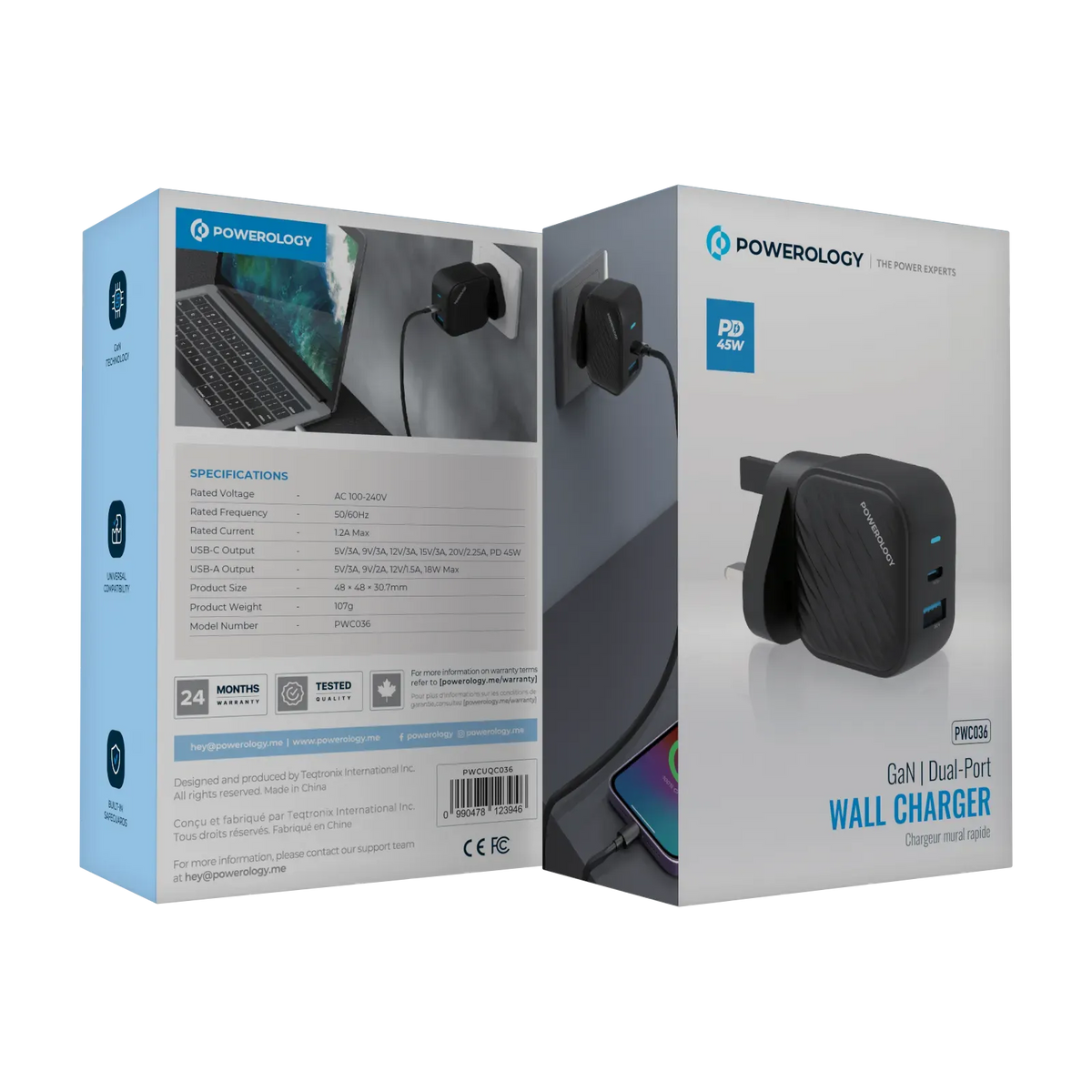Powerology Gan Dual Port Wall Charger Black – image 3