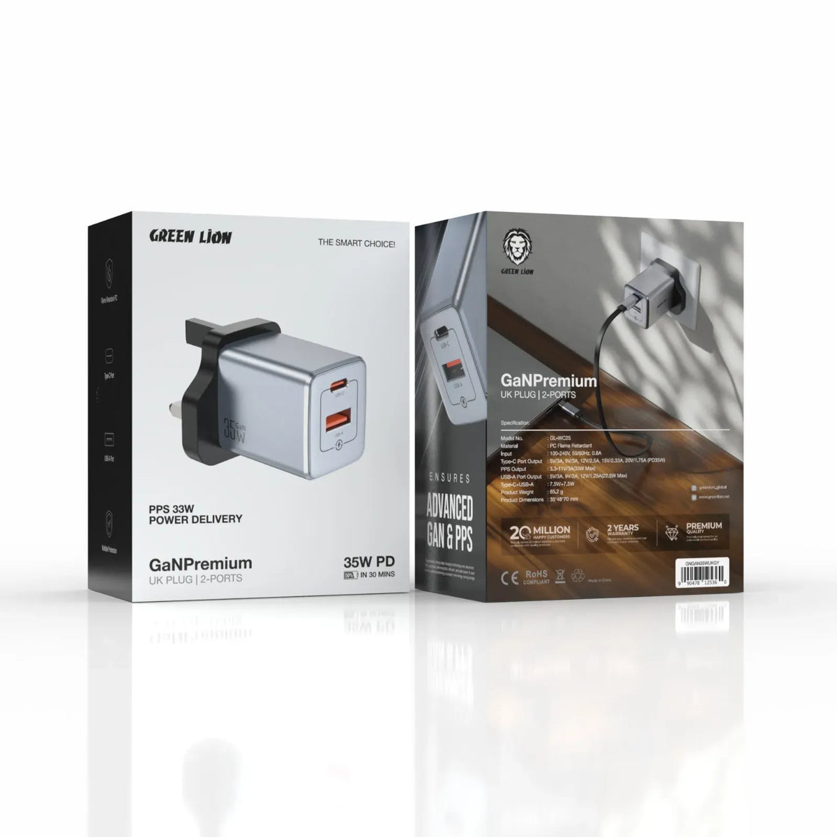 Green Lion Gan Premium Uk Plug Wall Charger Gray – image 2