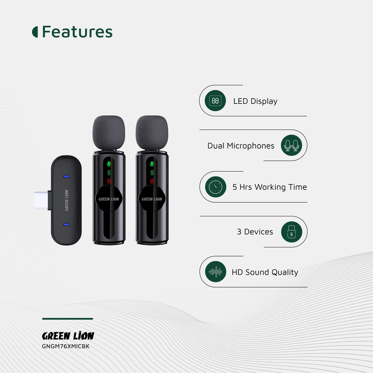 Green Lion Microphone 3 Level Noise Cancellation Black – image 10