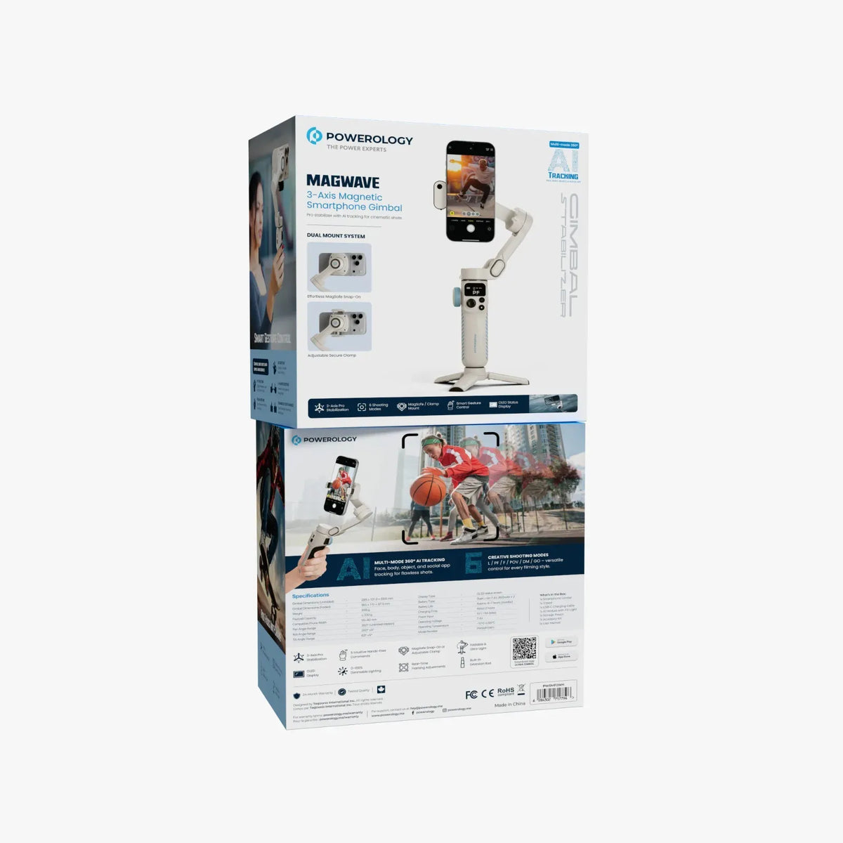 Powerology Magwave 3 Axis Magnetic Smart Phone Gimbal White – image 4