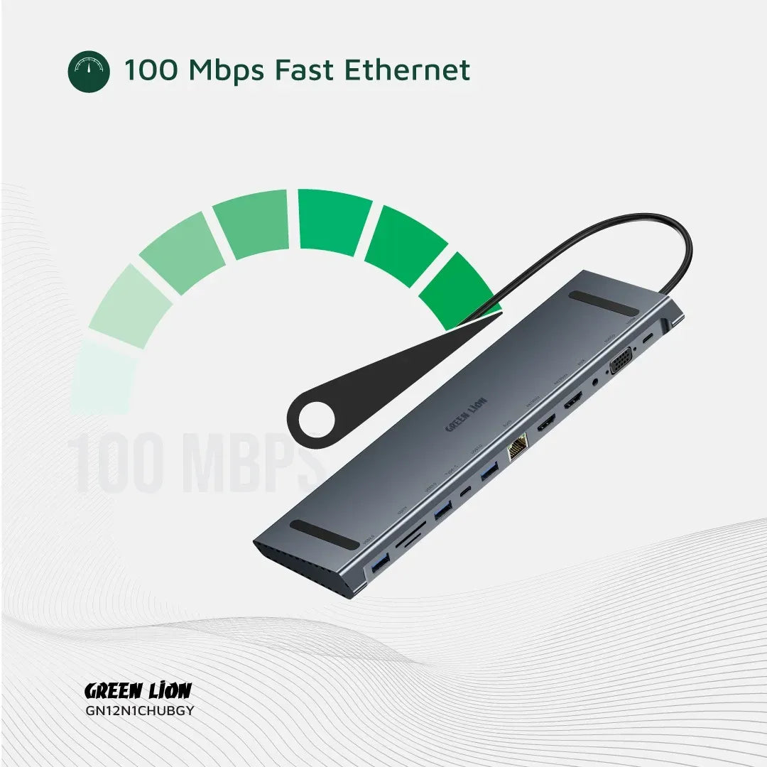 Green Lion 12 in 1 4k Hdmi Ethernet USB C Hub Gray – image 8
