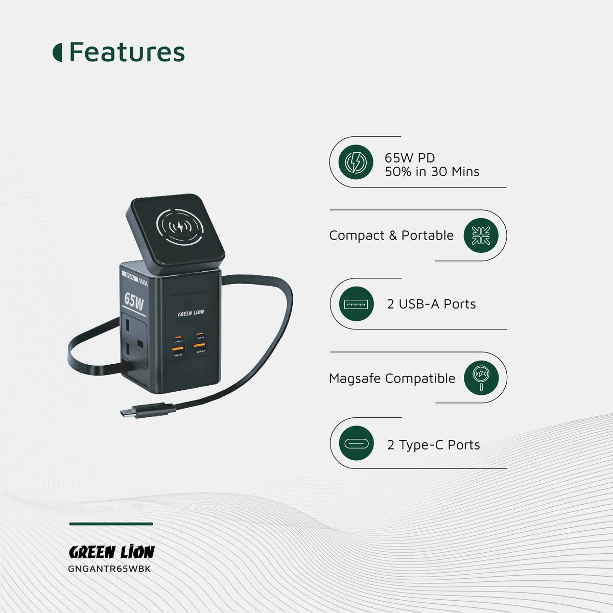 Green Lion Gan 65w Multi Port Travel Adapter Black – image 3