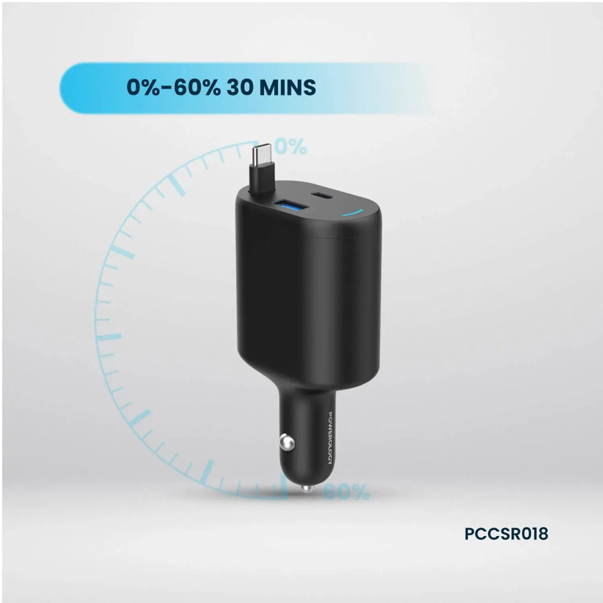 Powerology Type C Retractable Car Charger 70w Black – image 14