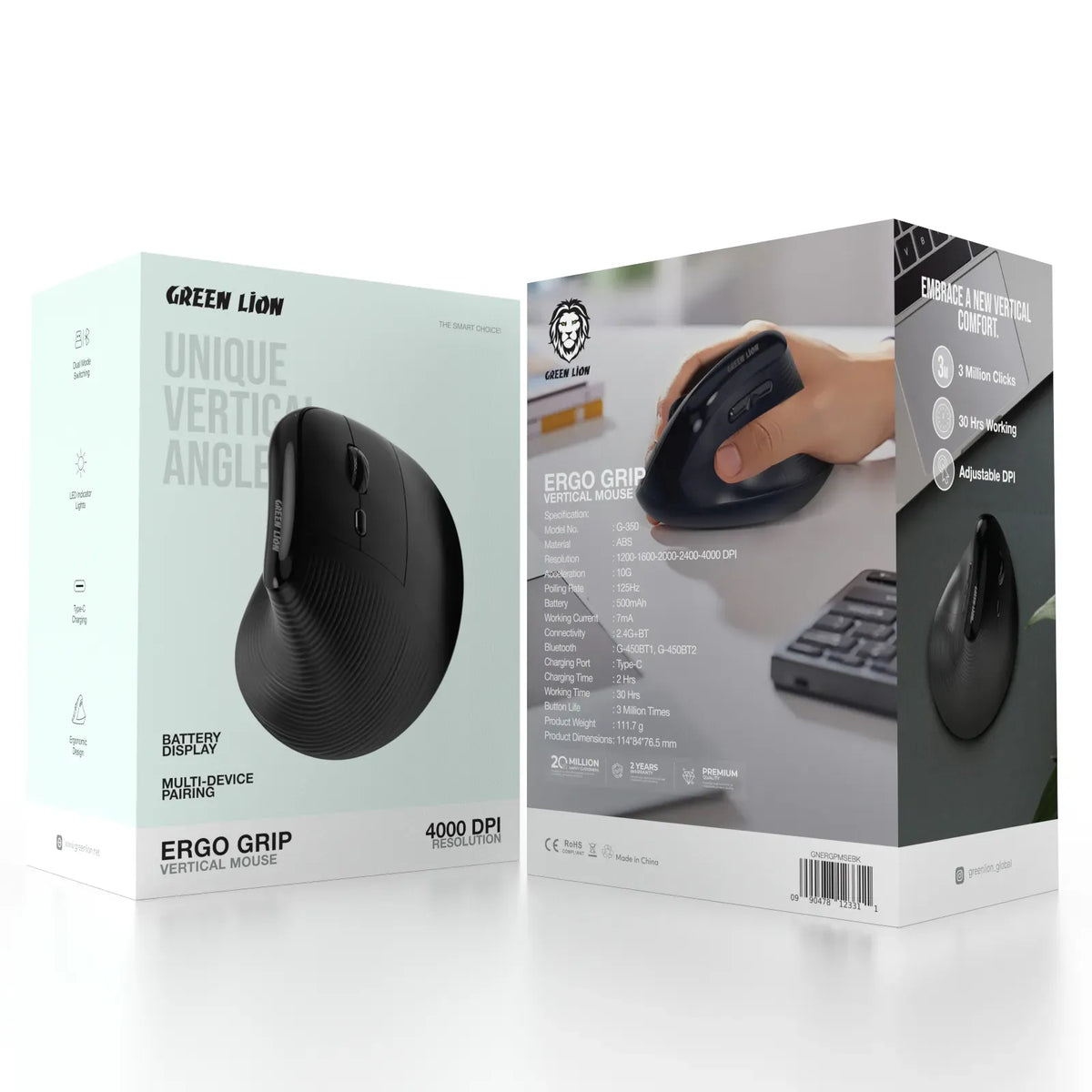 Green Lion Ergo Grip Vertical Mouse Black – image 7
