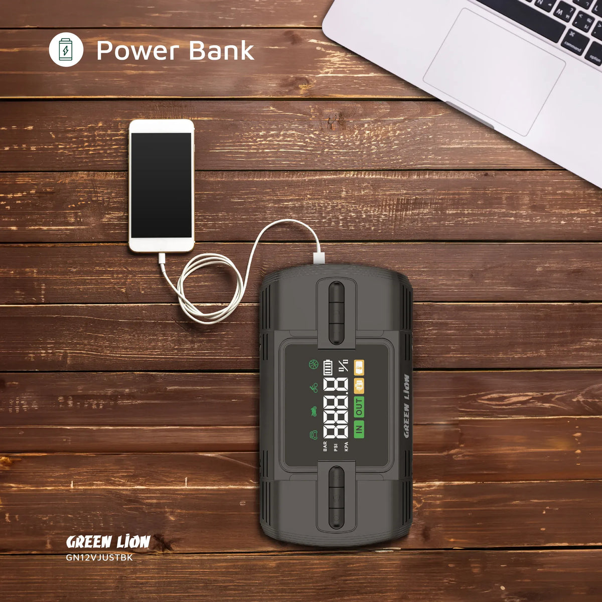 Green Lion 12 VJump Starter 12000 m Ah Power Bank|Flash Light|Air Compressor - Black – image 10