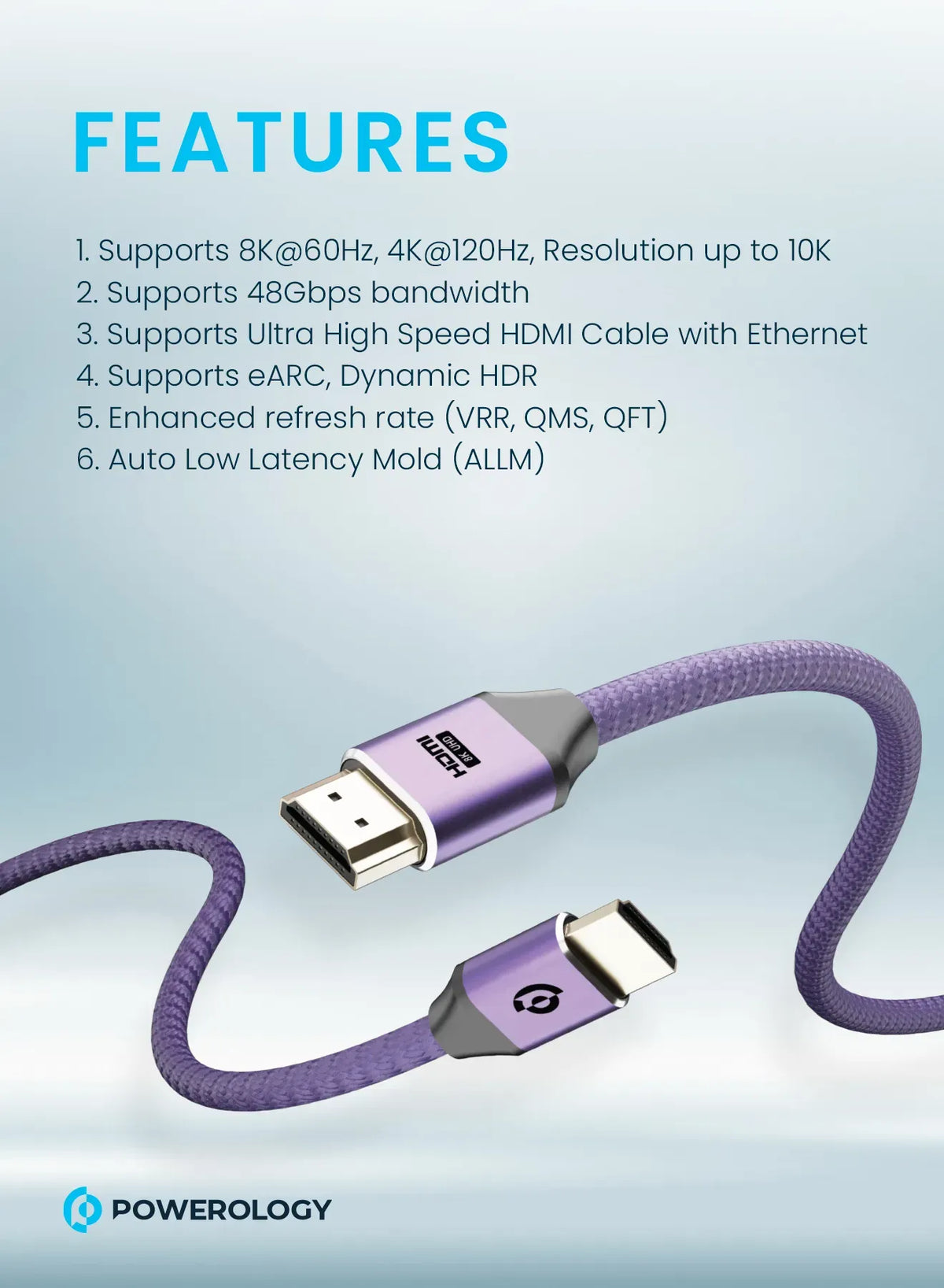 Powerology 8 KHDMI Braided Cable 2 M - Purple – image 6