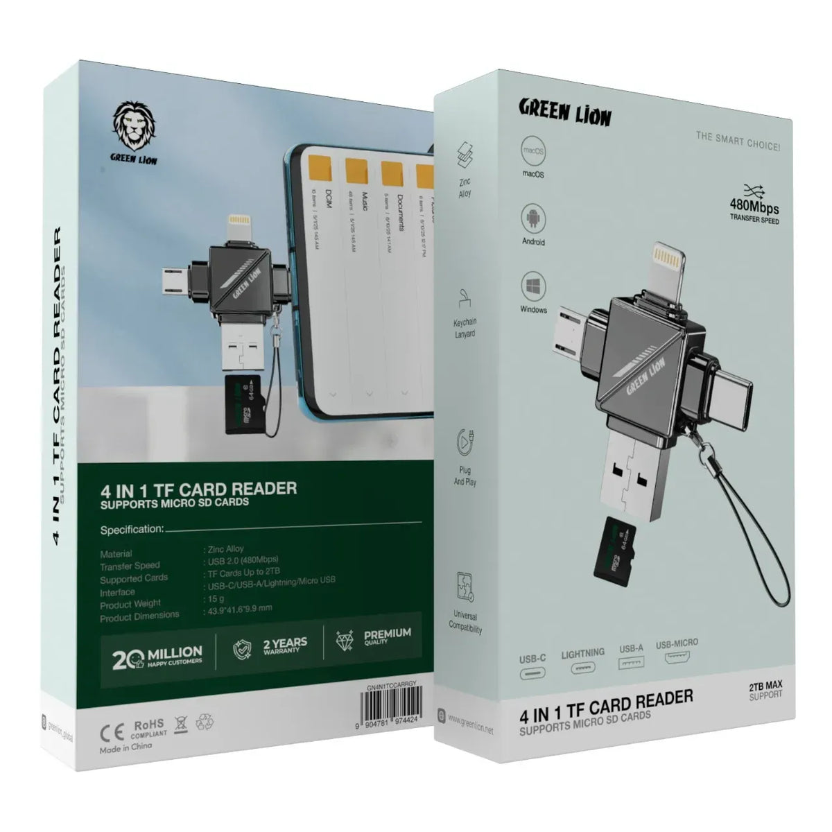 Green Lion 4 in 1 Tf Card Reader Gray – image 2