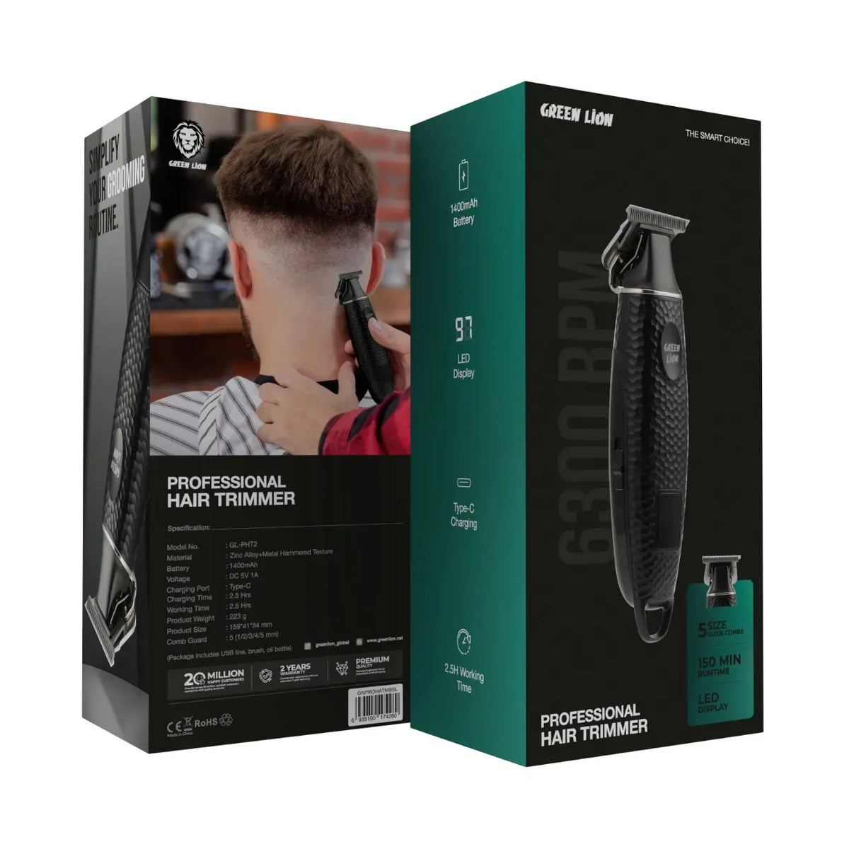 Green Lion Professional Hair Trimmer 1400mAh Black – image 5