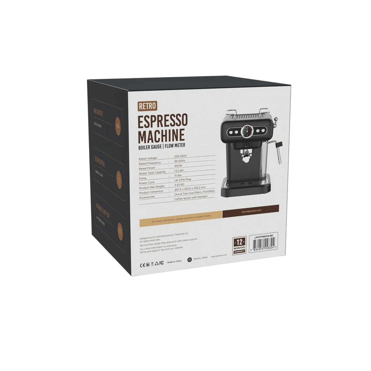 LePresso Retro Espresso Machine Boiler Gauge And Milk Steamer - Black – image 2