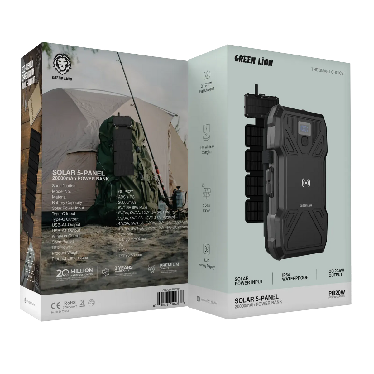 Green Lion Solar 5-Panel 20000 m Ah Power Bank PD 20 W - Black – image 3
