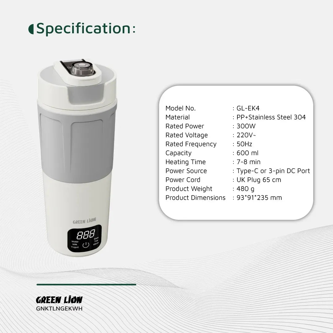Green Lion Kettle Go Electric Kettle 600ml White – image 5