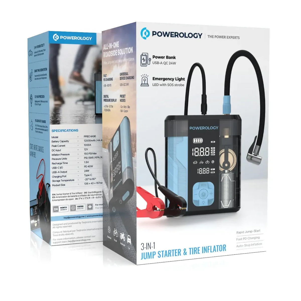 Powerology 3 in 1 Jump Starter Tire Inflator Black Blue – image 4