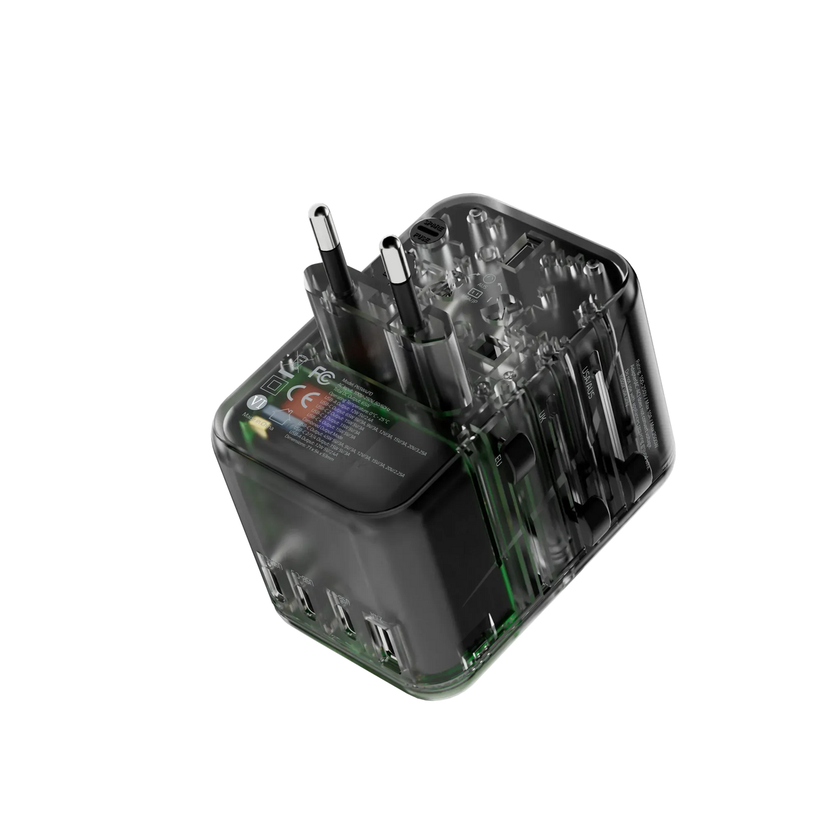 Powerology Universal Multi-Port Travel Adapter With 4 Type-C - Transpare ntGrey – image 2