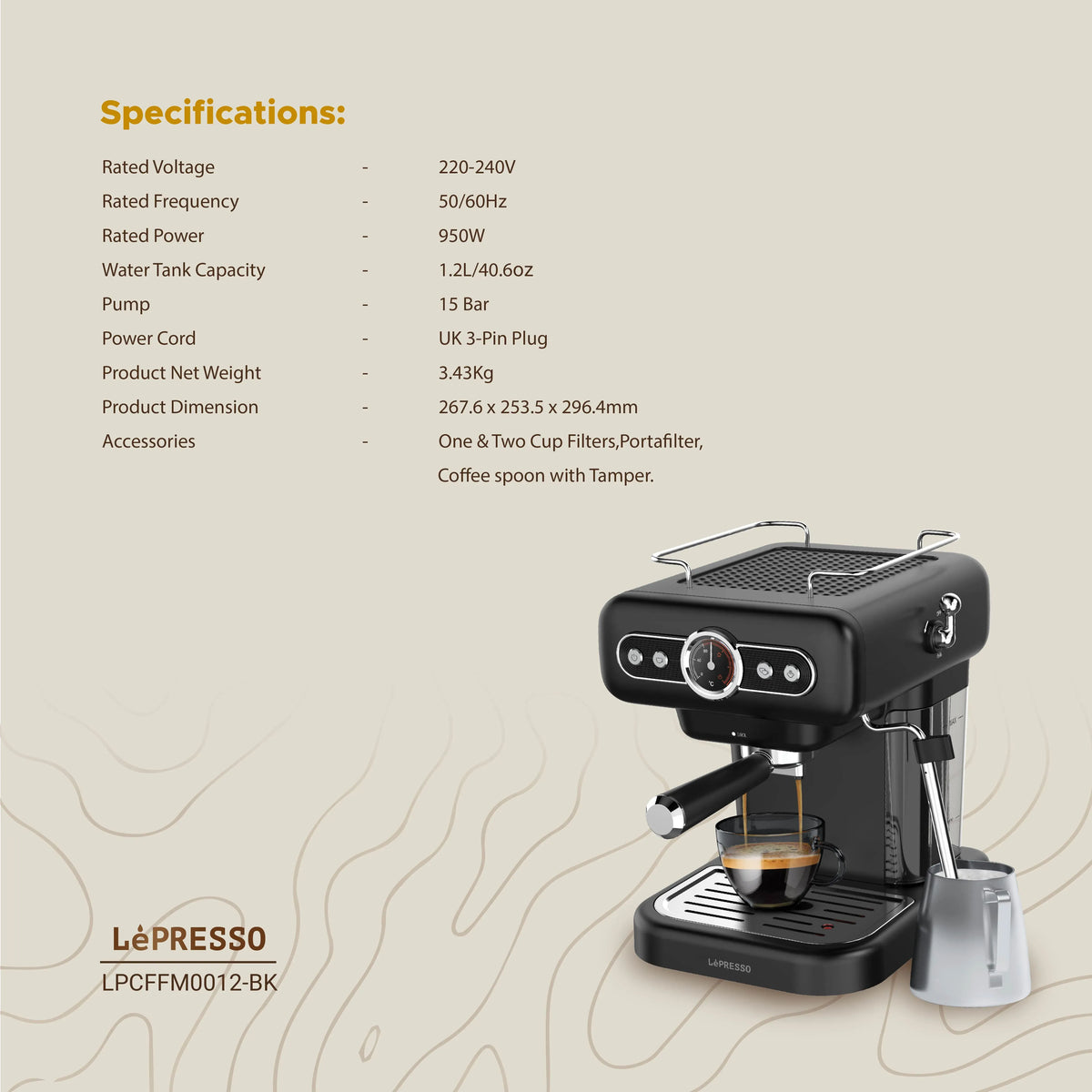 LePresso Retro Espresso Machine Boiler Gauge And Milk Steamer - Black – image 9