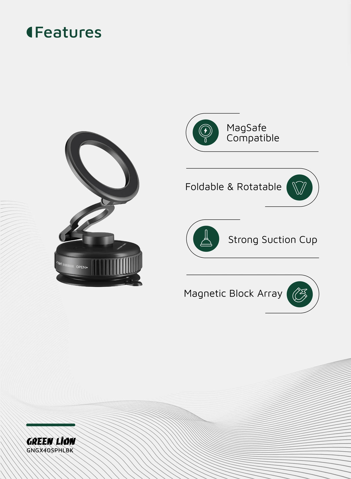 Green Lion Gx 40 MagSafe Suction Phone Holder Black – image 11