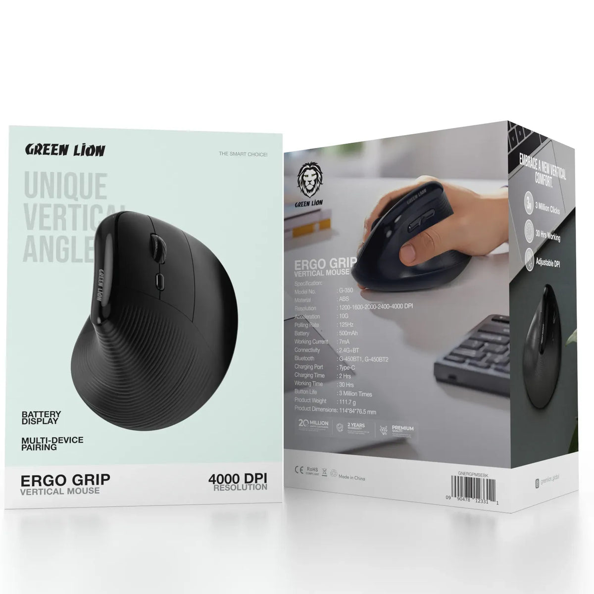 Green Lion Ergo Grip Vertical Mouse Black – image 3