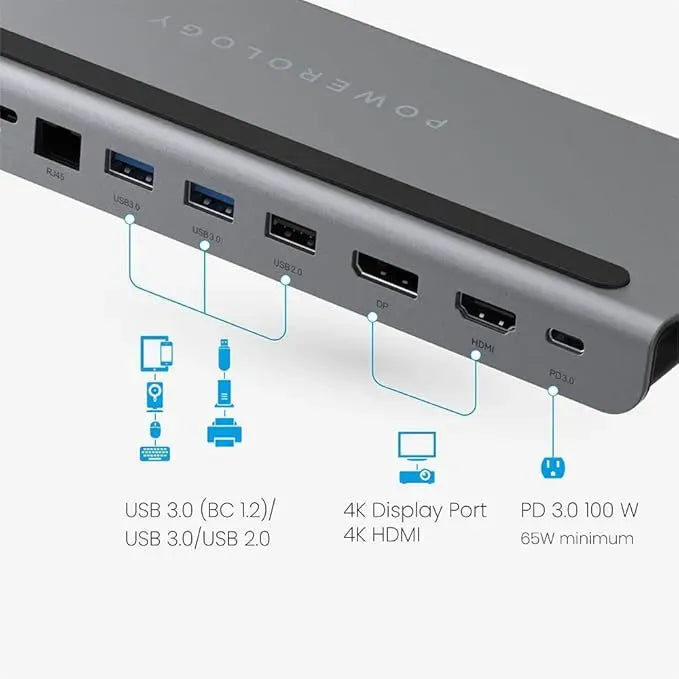 Powerology 11 in 1 Multi-Display USB-C Hub &Laptop Stand - Grey – image 5