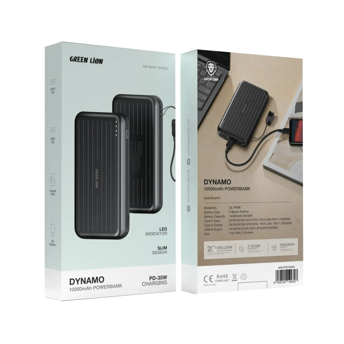 Green Lion Dynamo 10000mAh Power Bank Black – image 2