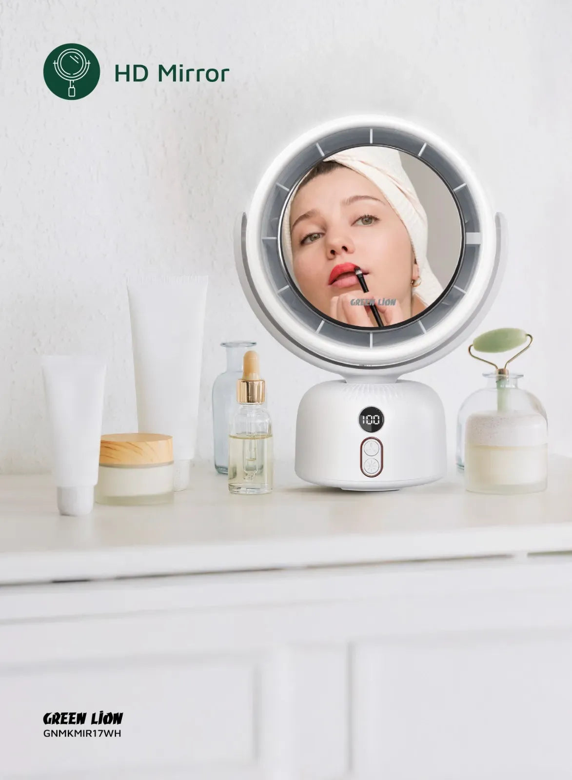 Green Lion Makeup Mirror Fan - White – image 7