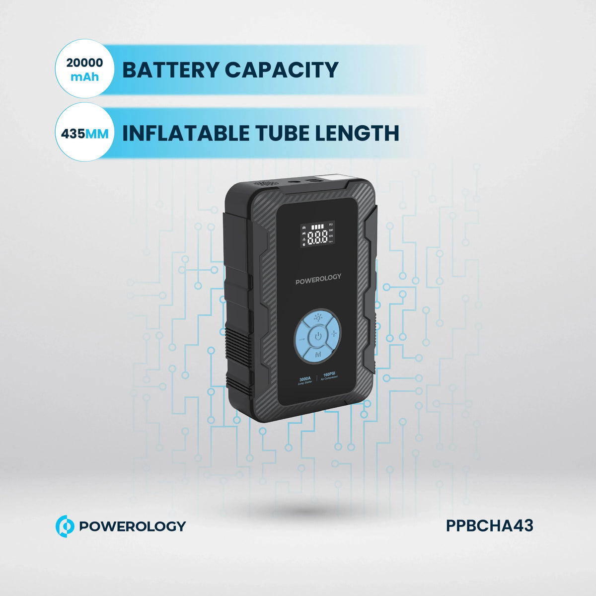 Powerology 20000 m Ah Power Bank Jump Start Air Compressor - Black – image 11
