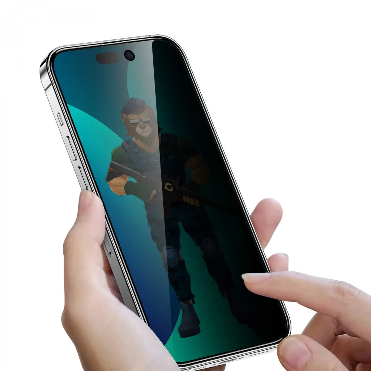 Green Lion 3d Pet Privacy Glass Screen Protector for Iphone 14 Black Edge Privacy – image 3