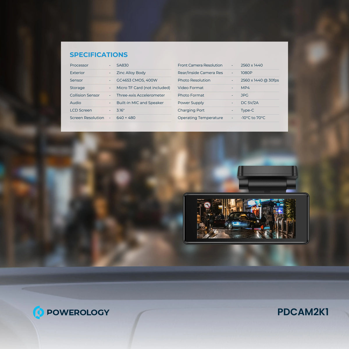 Powerology Dual Recording Dash Camera Black – image 13