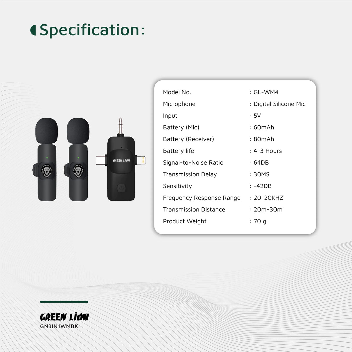 Green Lion 3 in 1 Micro Phone USB-C/Lightening/AUX - Black – image 8