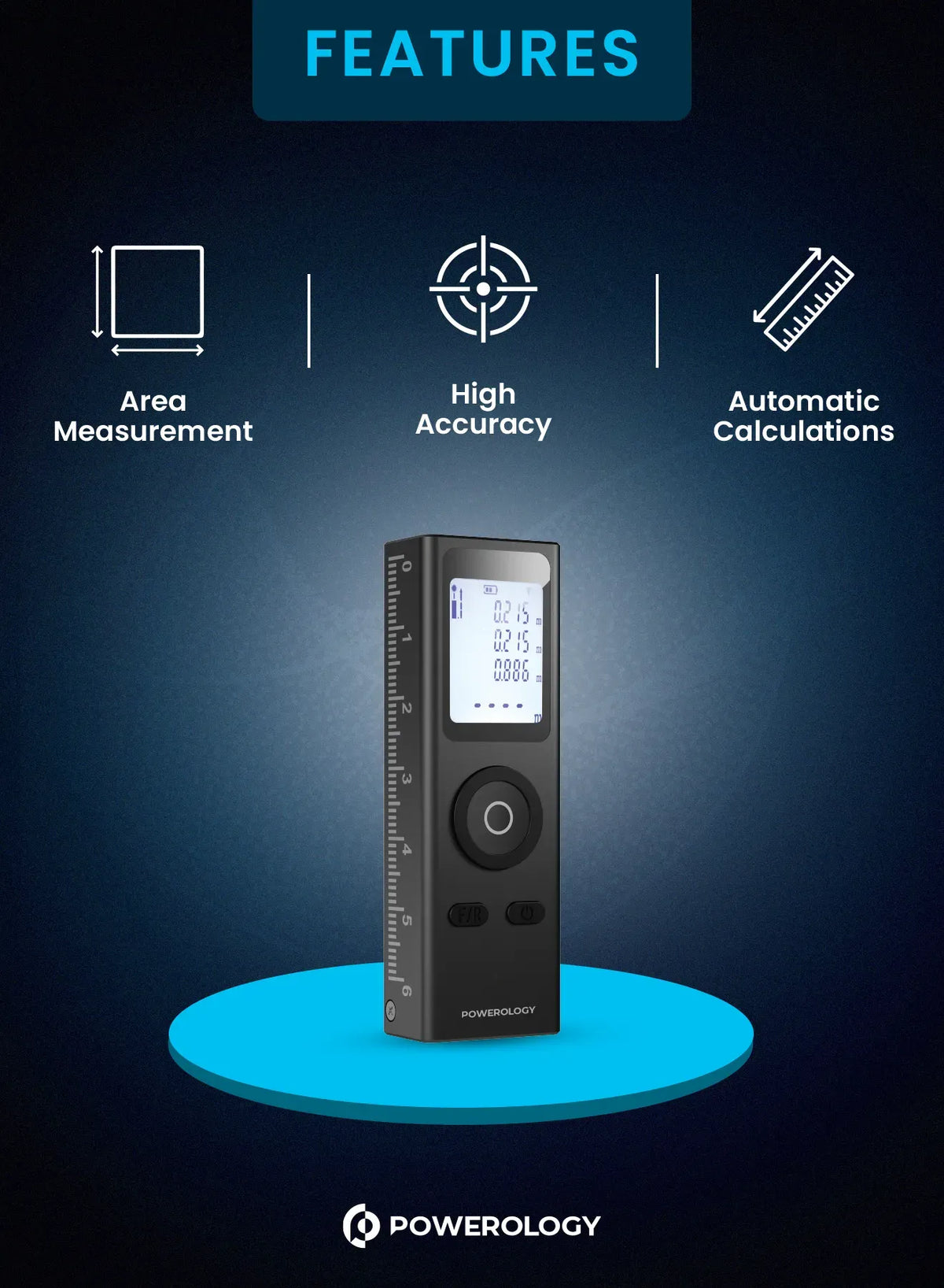 Powerology 30meter Mini Laser Rangefinder with Type C Connector Black – image 9